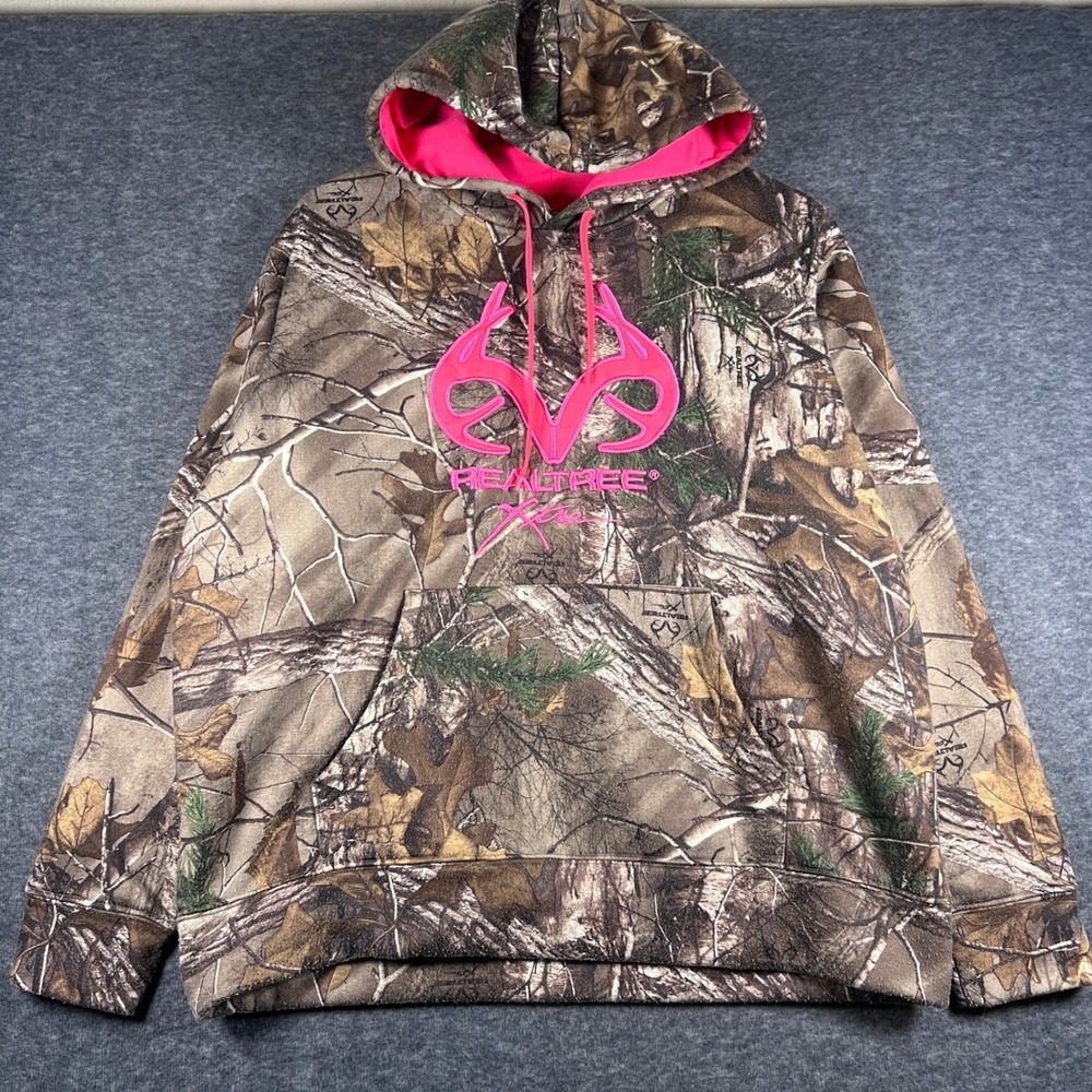 Realtree Camo Hoodie Pink Logo Pullover Sweatshirt XL 16-18 Camouflage